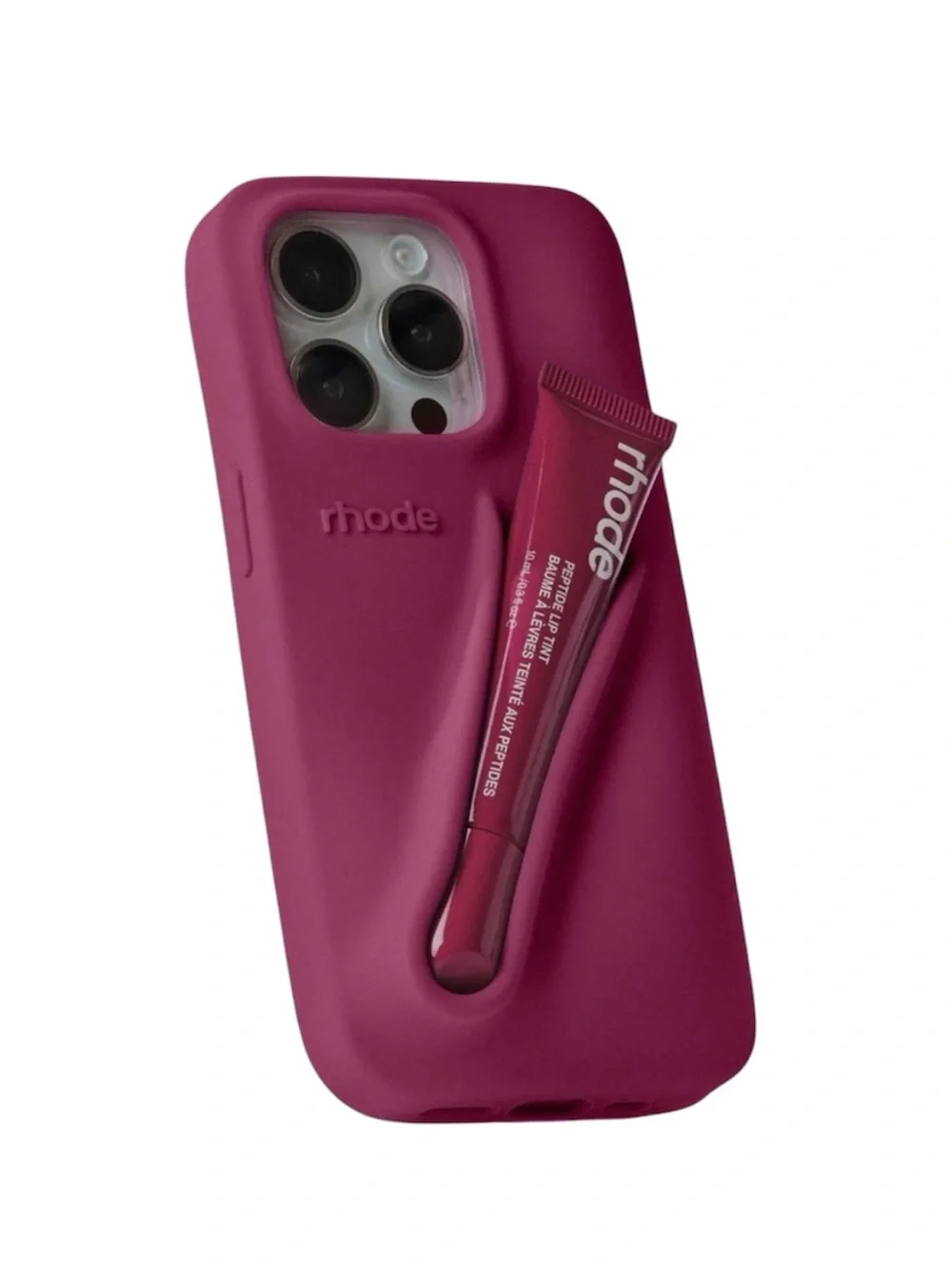 LNIB rhode iPhone 13 Pro Raspberry Jelly Peptide Lip Holder Silky Silicone Case